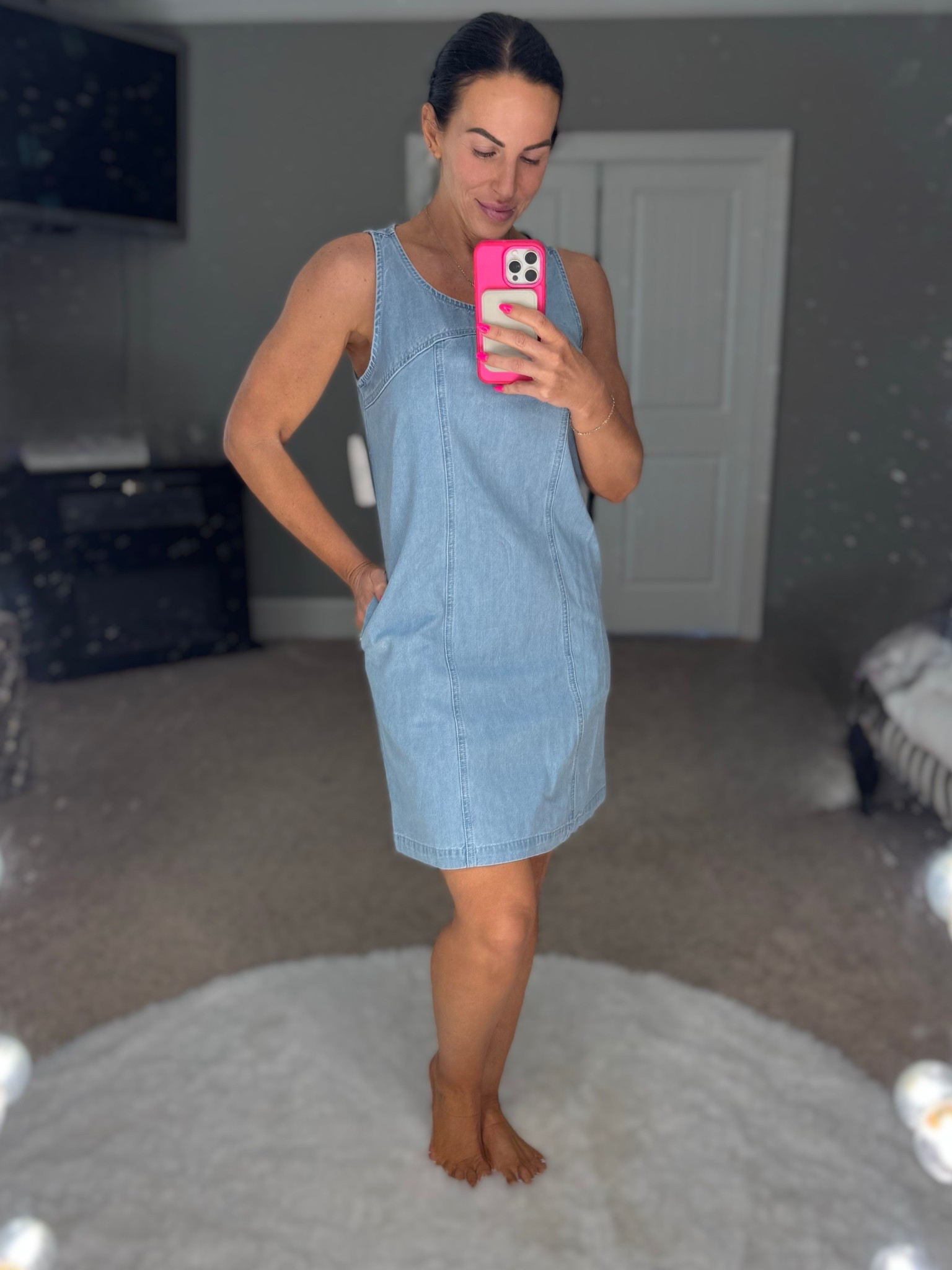 This denim shift dress is just screaming to go to a summer country concert. Featuring pockets, a zipper back and lots of stretch you can pair it with boots or dress it up with wedges. Wearing XS and under $20!

#LTKStyleTip #LTKFindsUnder50 #LTKOver40