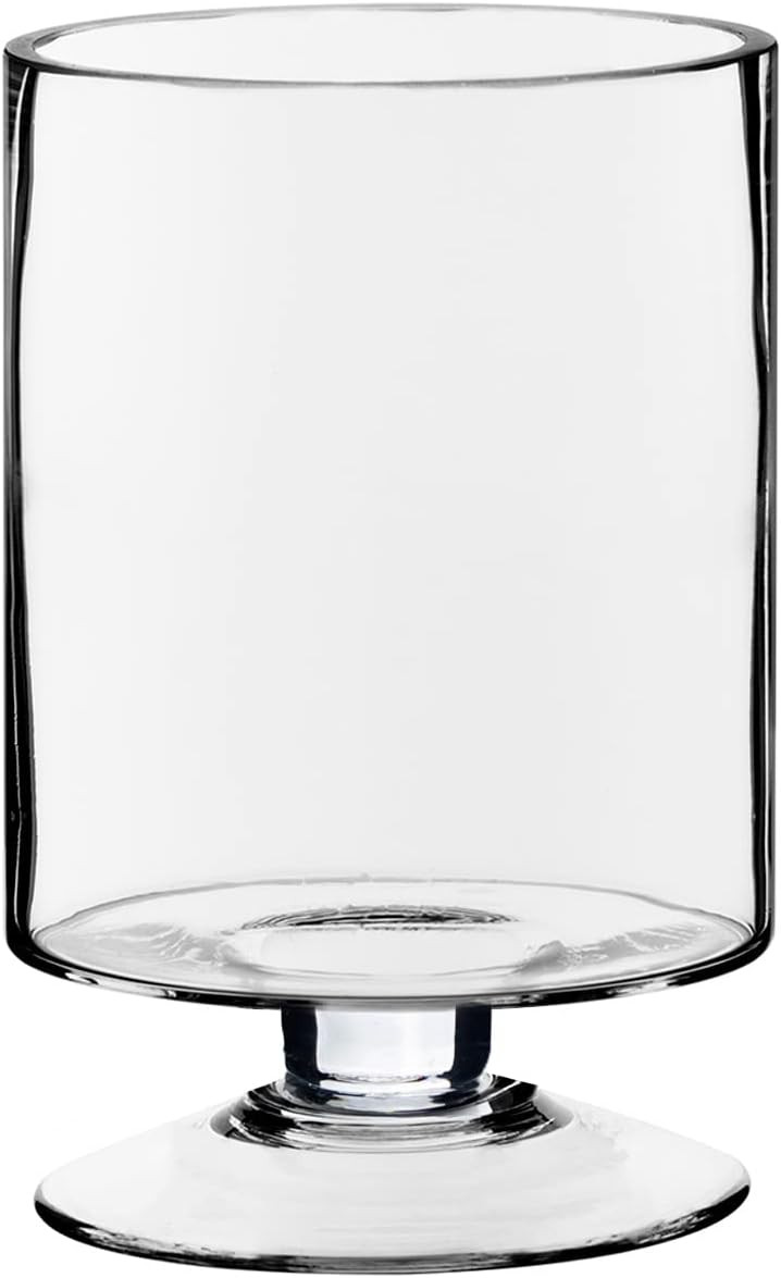 CYS EXCEL Glass Hurricane Pillar Candle Holder (H:8" W:4.75") | Multiple Size Choices Short Stem Candle Centerpieces | Stemmed Glass Cylinder Candle Vase | Amazon (US)