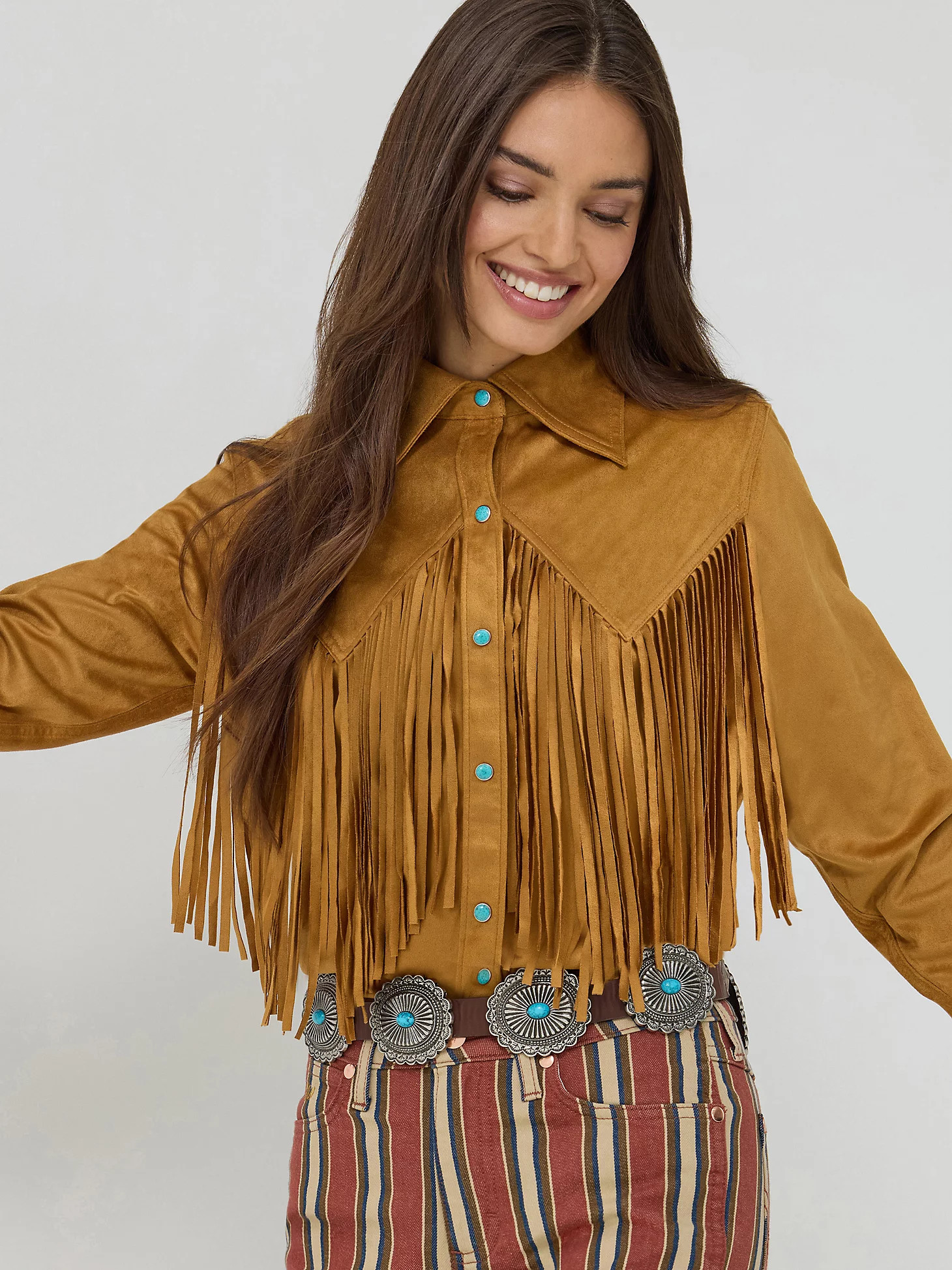 Wrangler x Lainey Wilson Fringe Snap Shirt in Bone Brown | Wrangler