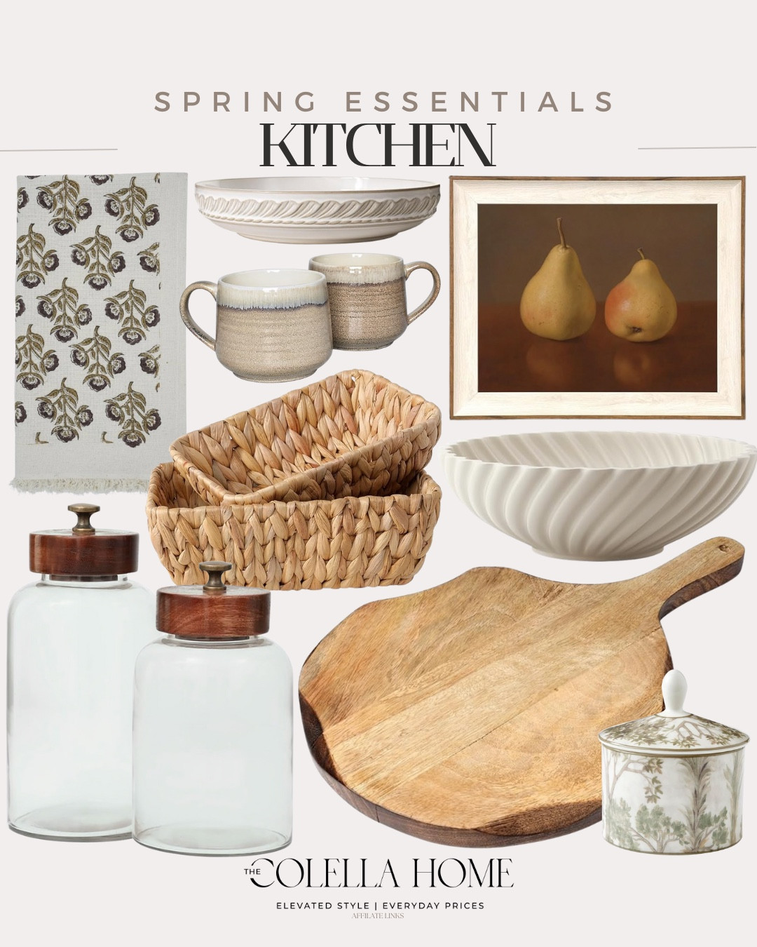 Amazon kitchen essentials include canisters, charcuterie board, bowl, storage baskets, wall art, coffee mugs, kitchen to, serving bowl.

Kitchen decor, spring kitchen, looks for less, neutral home

#LTKSaleAlert #LTKdayinmylife #LTKHome