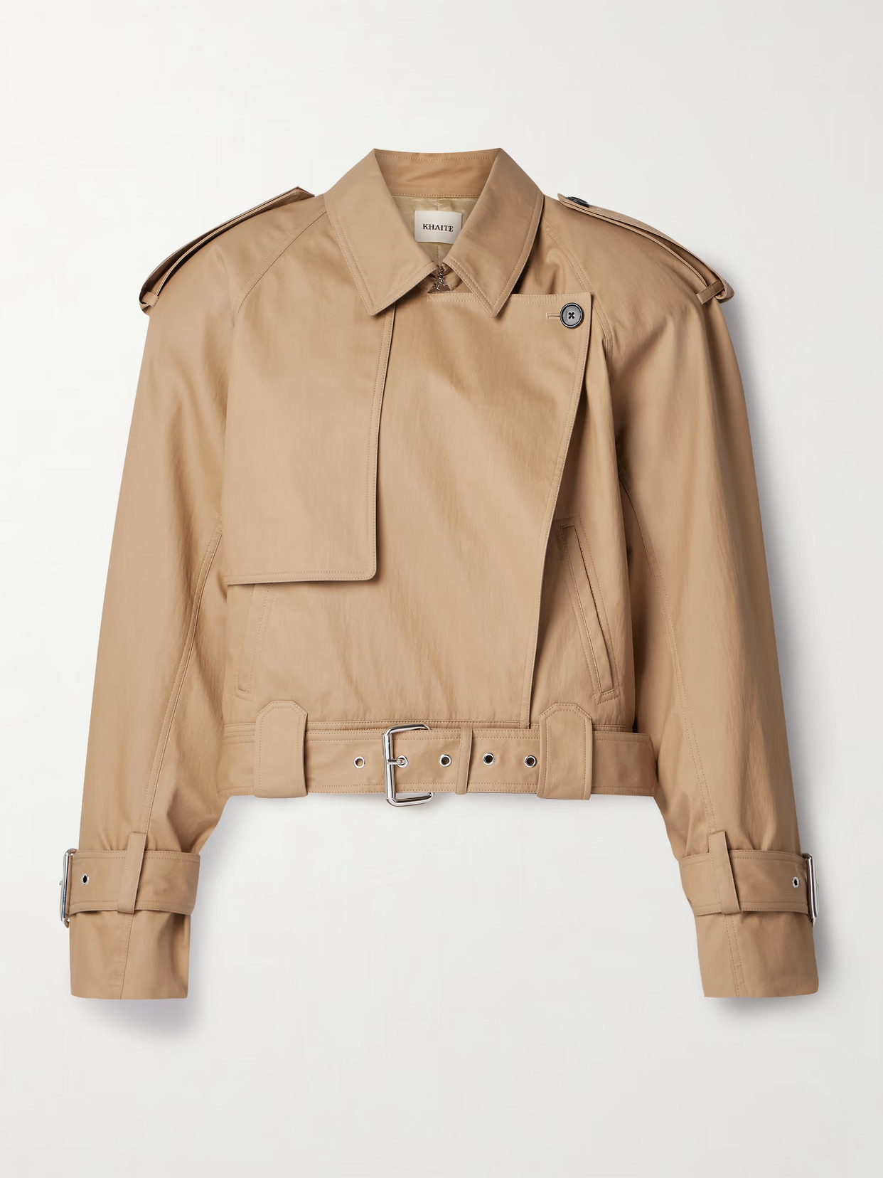 KHAITE - Hammond Cropped Belted Cotton-blend Twill Trench Coat - Brown | NET-A-PORTER (US)