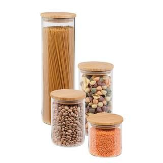 4-Piece 450ml, 700ml, 1000ml and 1650ml Glass Jar Storage Set with Bamboo with Lids | The Home Depot