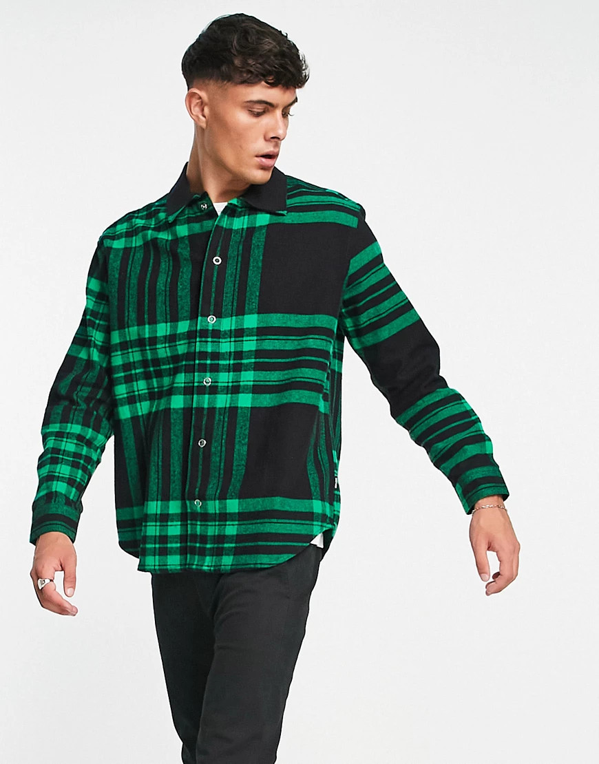 Only & Sons heavyweight plaid shirt in black and green | ASOS (Global)