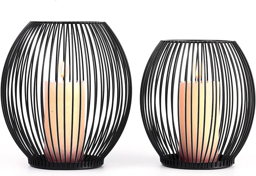 OLEEK Metal Candle Holders Set - Black Outdoor Candle Holder - Pillar Candle Holder - Hurricane C... | Amazon (US)