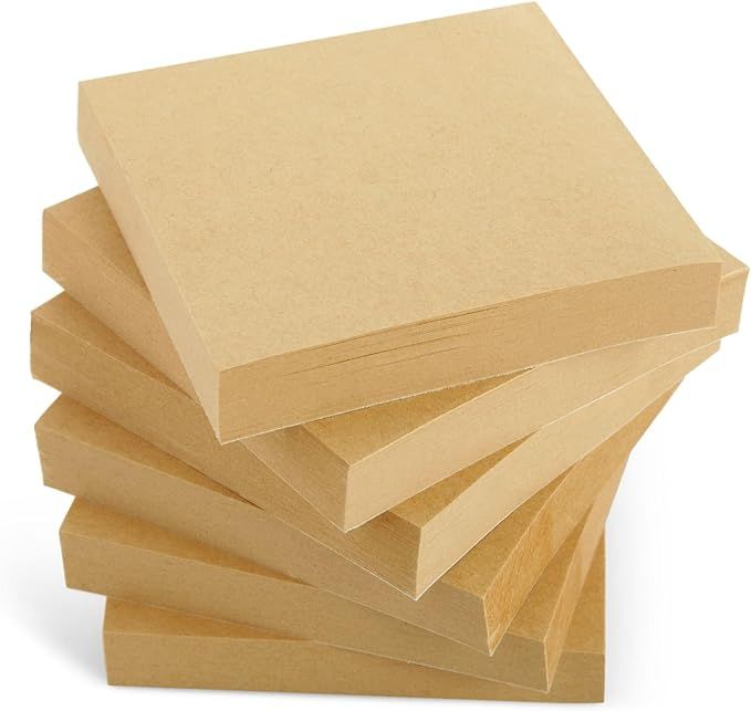 Juvale 6-Pack Kraft Paper Sticky Notes 3x3 inch, Brown Self-Adhesive Memo Notepad Set, Self-Stick... | Amazon (US)