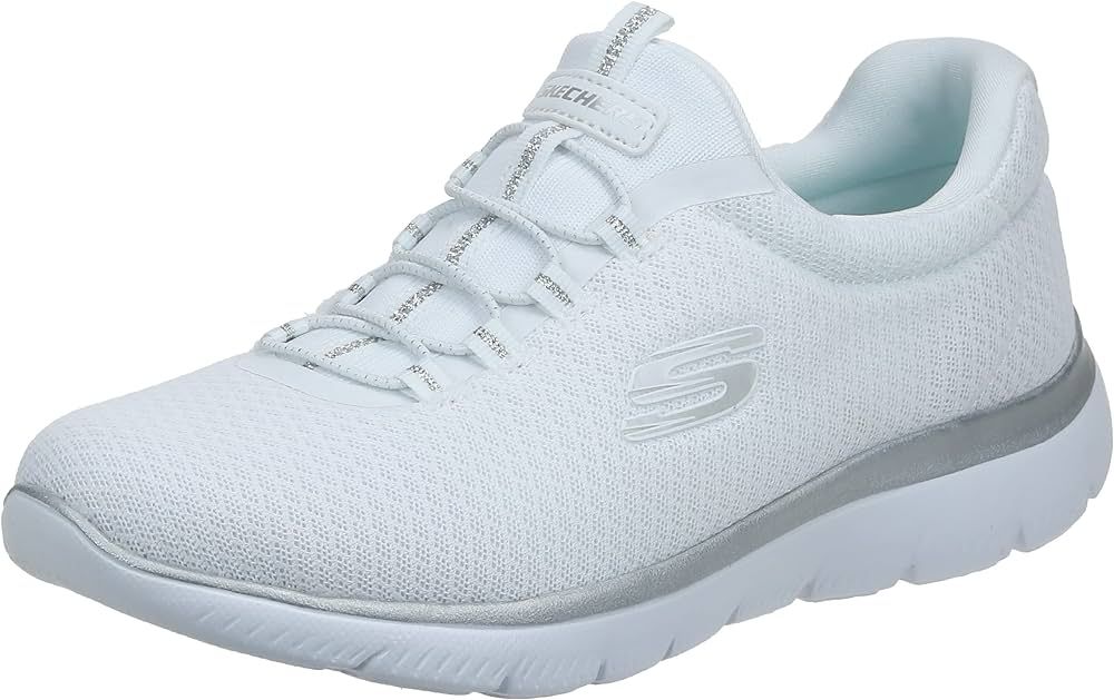 Amazon.com | Skechers womens Summits Sneaker, White/Silver, 7.5 Wide US | Fashion Sneakers | Amazon (US)