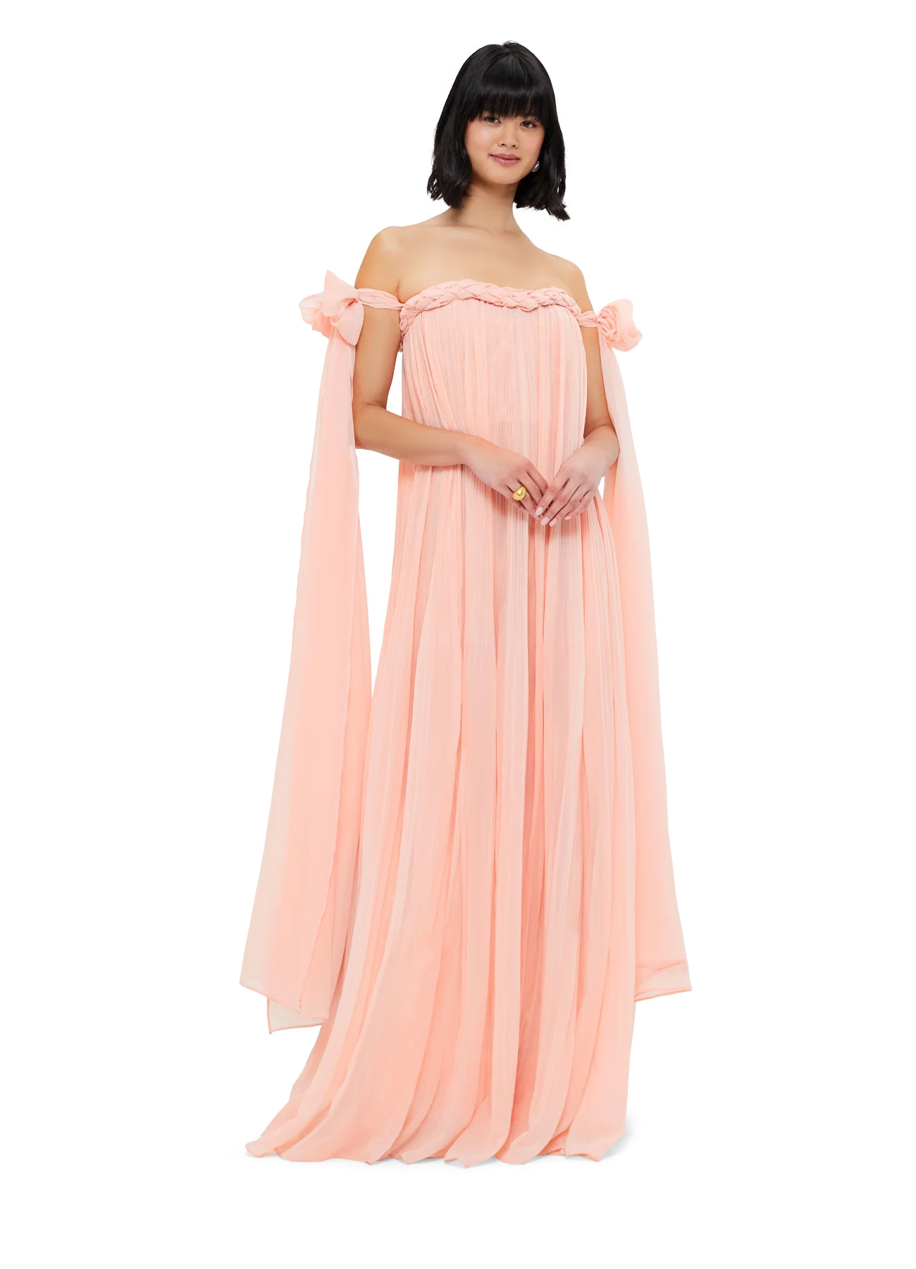 Camilla Draped Floor Length Dress - Soft Pink | LEO LIN