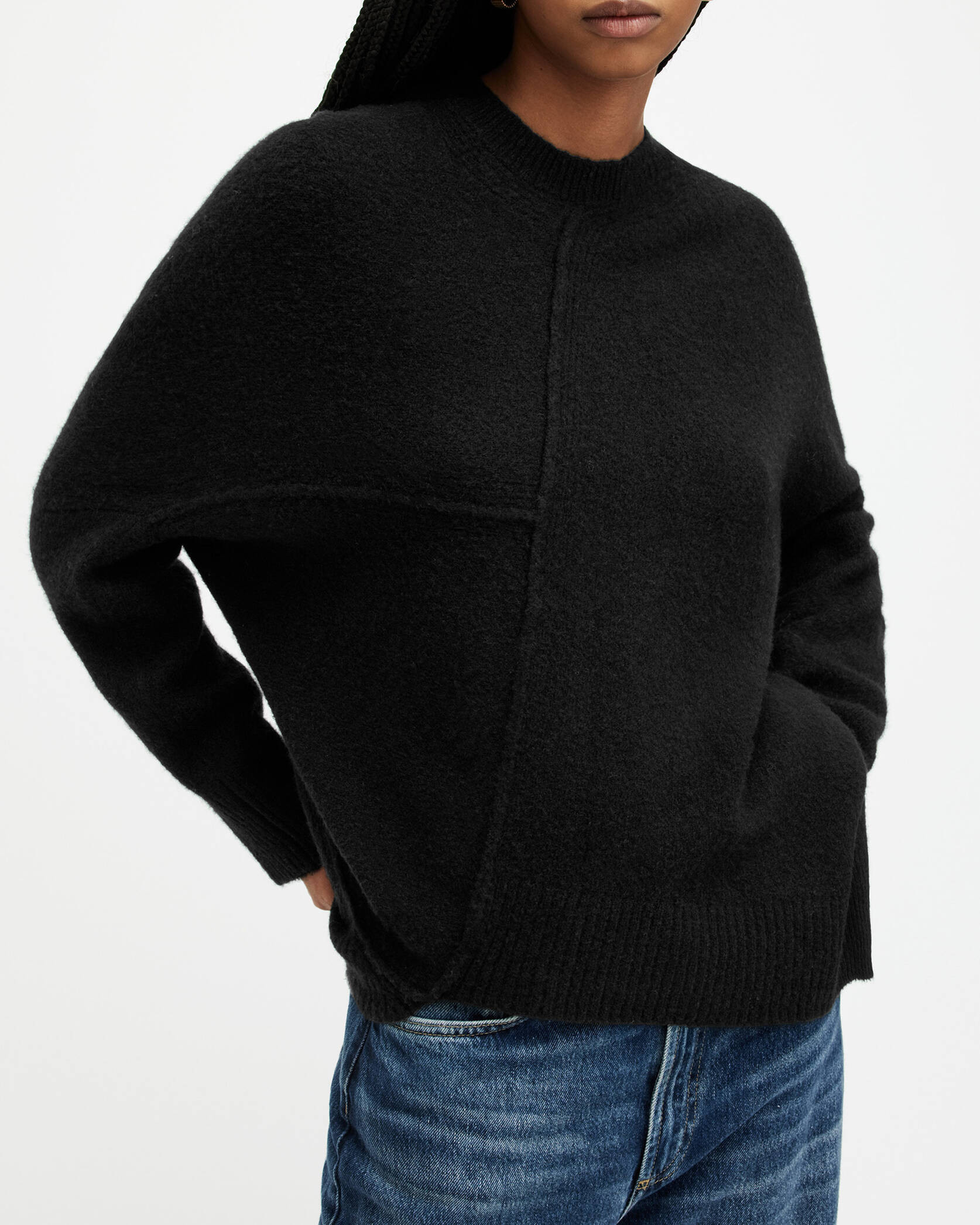 Lock Crew Neck Asymmetric Sweater Black | ALLSAINTS US | AllSaints US