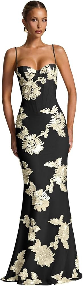 UZN 3D Floral Bridesmaid Dresses Long Sweetheart for Women Spaghetti Straps Formal Evening Party ... | Amazon (US)