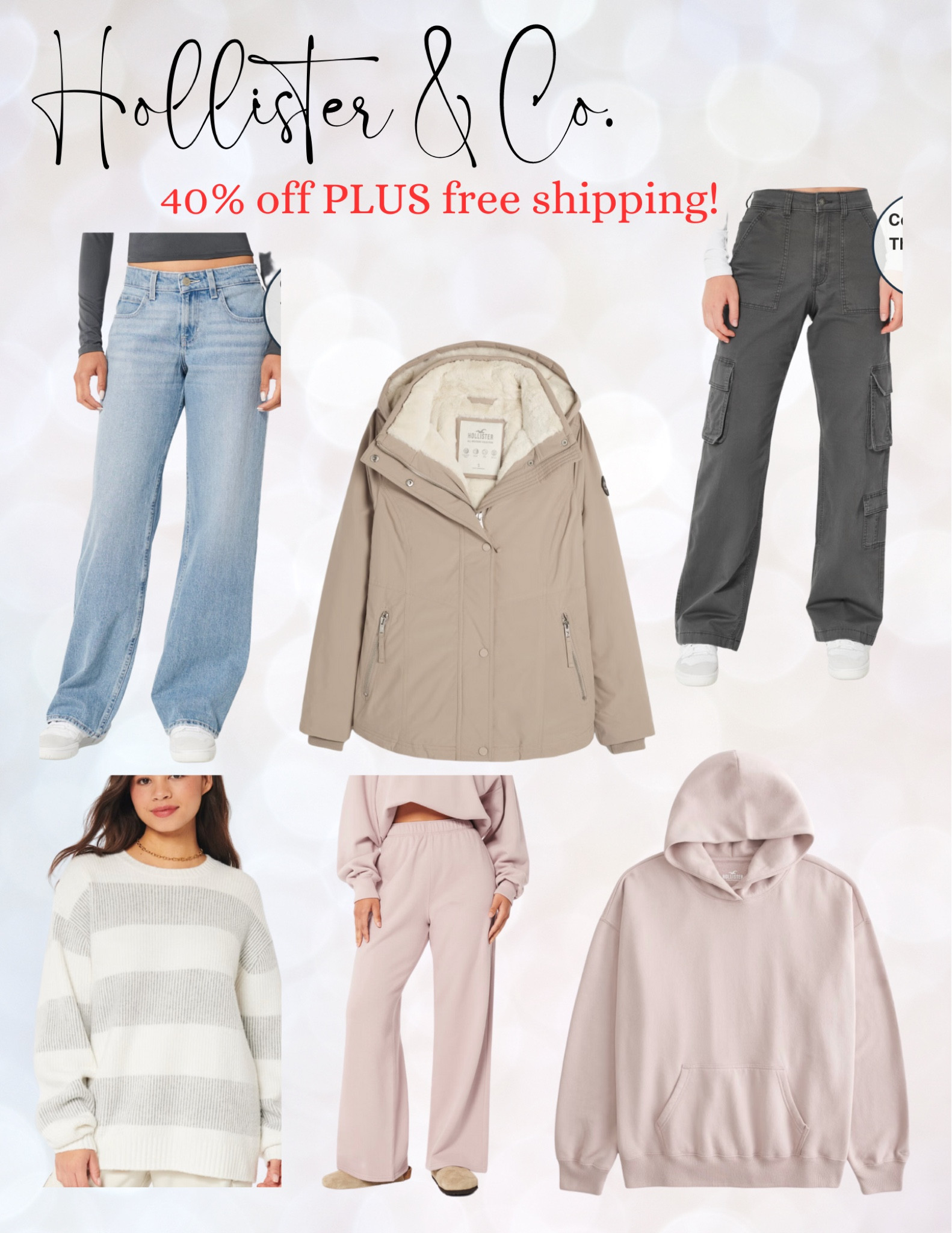 Literally haven’t shopped at hollister in over a decade, but i’ve been getting served ads for them and they seem to have really cute stuff, so I placed an order! 40% off plus free shipping, you really can’t go wrong! I’m super excited for my purchases!

Wide leg pants / winter jacket / sweatsuit / matching set / striped sweater / fall outfits / winter wear / holiday outfit 

#LTKfindsunder100 #LTKsalealert #LTKCyberWeek