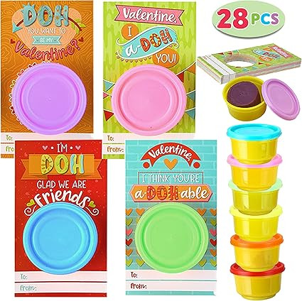 JOYIN 28 Pcs Valentines Day Gift Cards with Colorful Playing Dough for Kids Valentine Party Favor... | Amazon (US)