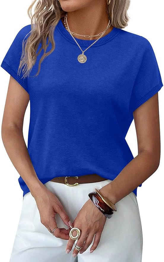 WIHOLL Short Sleeve Sweater for Women Summer Tops Crew Neck Fashion Clothing Tshirts Shirts Trave... | Amazon (US)
