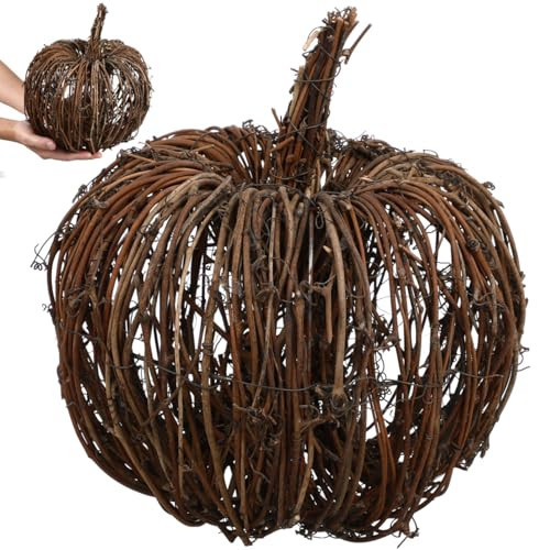 Garneck Wicker Rattan Pumpkin Grapevine Realistic Fake Pumpkins Small Fall Harvest Rattan for Halloween Woven Vine Table Centerpiece | Amazon (US)
