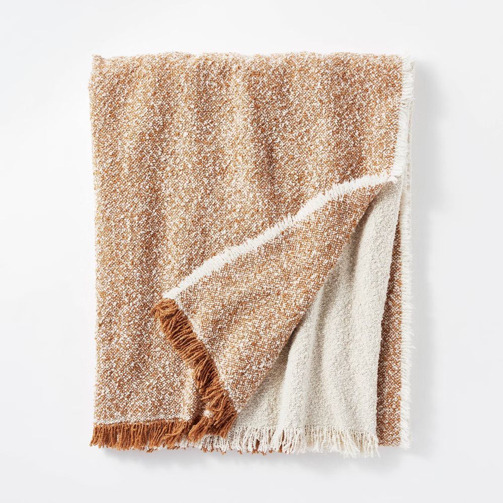 Colorblock Boucle Throw Blanket Cream/Cognac - Threshold designed with Studio McGee | Target