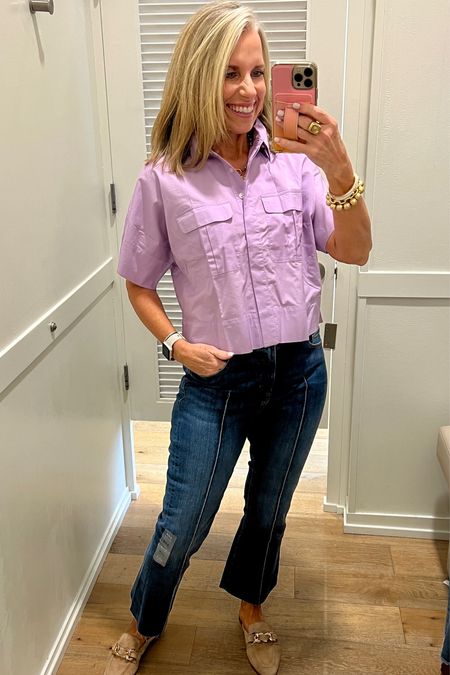 This cute purple shirt is only $25 today. Over 50% off 
Wearing XS 
All comes in black 

#LTKStyleTip #LTKFindsUnder50 #LTKSaleAlert