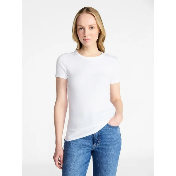 Time and Tru Women's Ribbed Tee with Short Sleeves, Sizes XS-XXXL | Walmart (US)