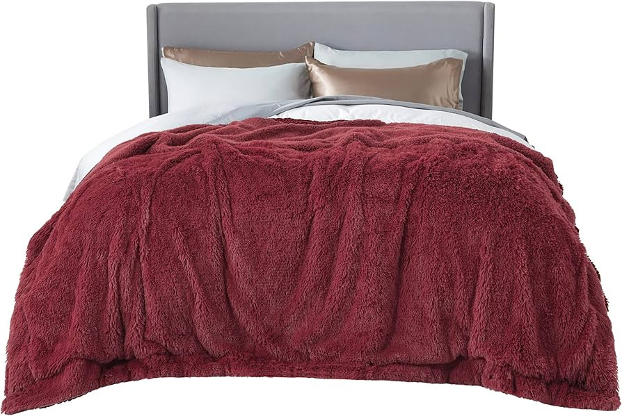 Bedsure Soft Burgundy Red Blankets Queen Size for Bed, Fluffy Fuzzy Blankets for Full Queen Bed, ... | Amazon (US)