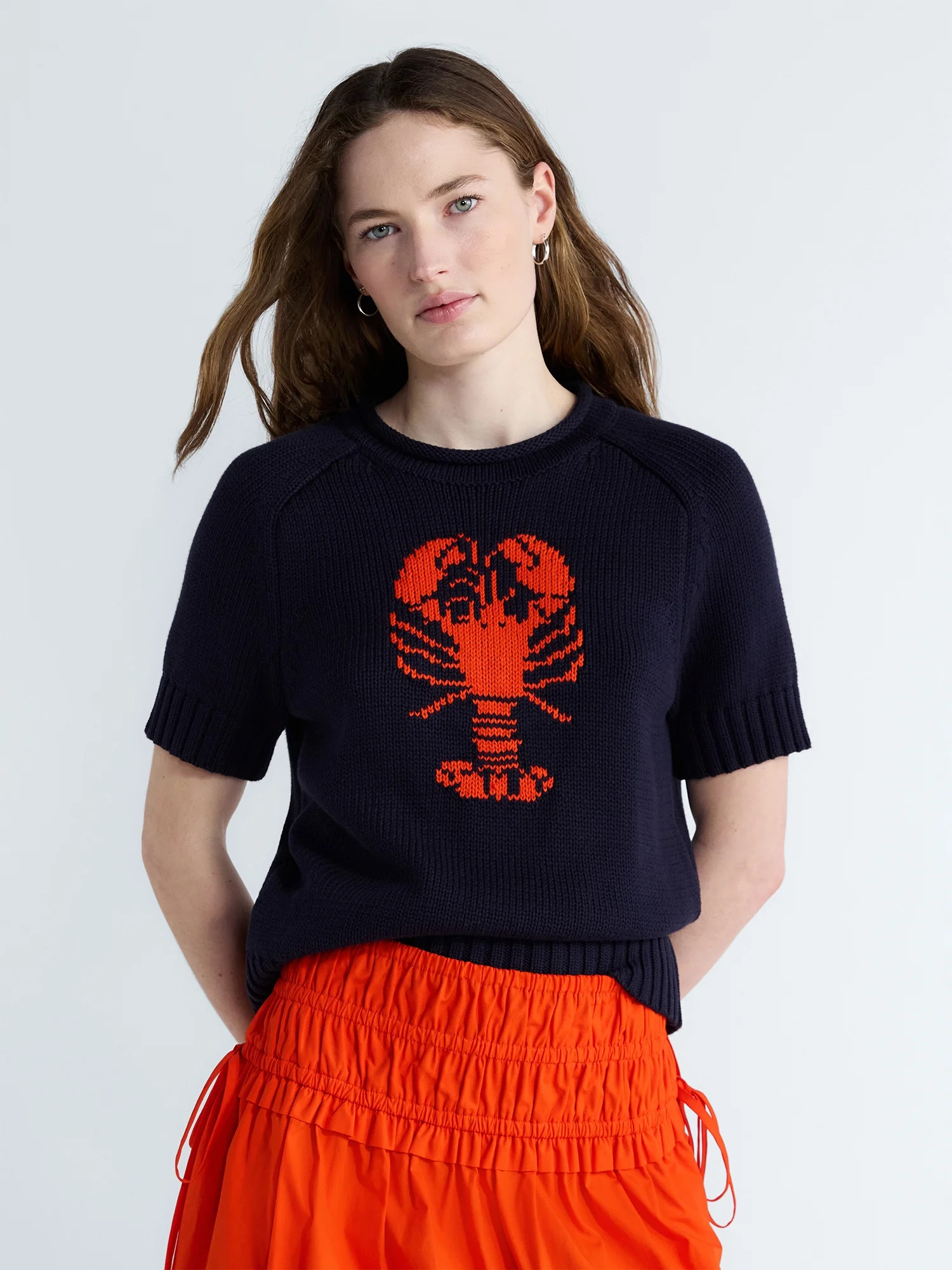 Free Assembly Women's and Women's Plus Roll Neck Cotton Sweater with Short Sleeves, Sizes XS-4X | Walmart (US)