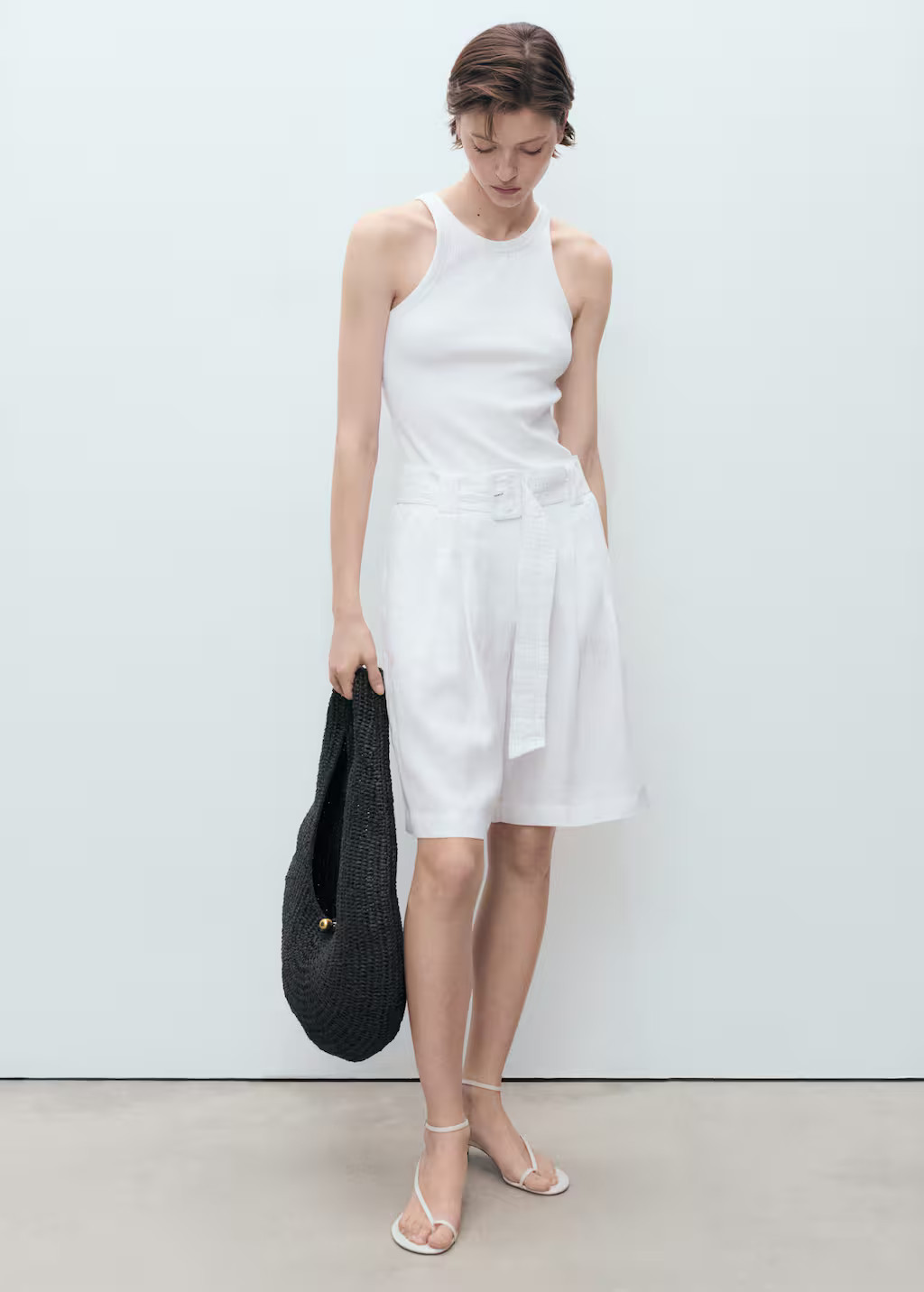 Belt linen-blend Bermuda shorts white - Woman - 4 - MANGO | MANGO (UK)