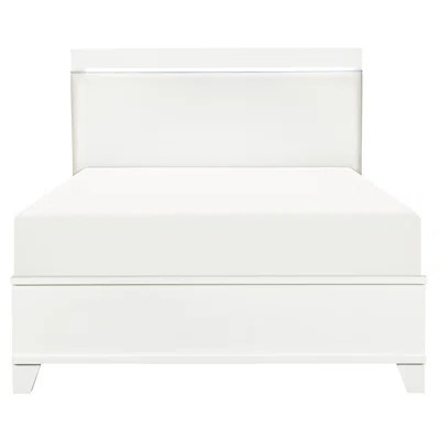 Modern Bed With White Faux Leather Upholstered Headboard & Led In Design Lighted Gloss | Wayfair North America
