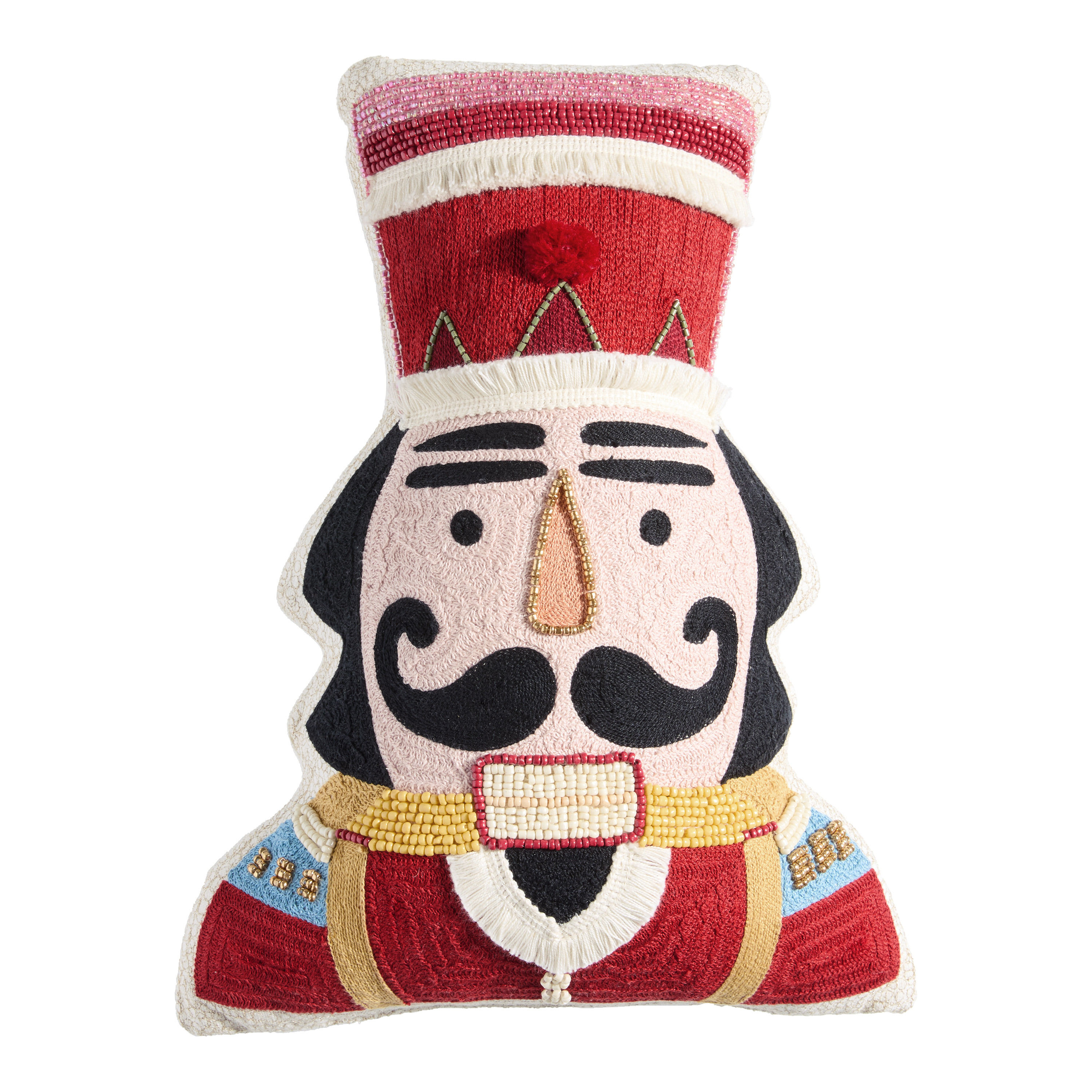 Red Embroidered Beaded Nutcracker Shaped Throw Pillow | World Market