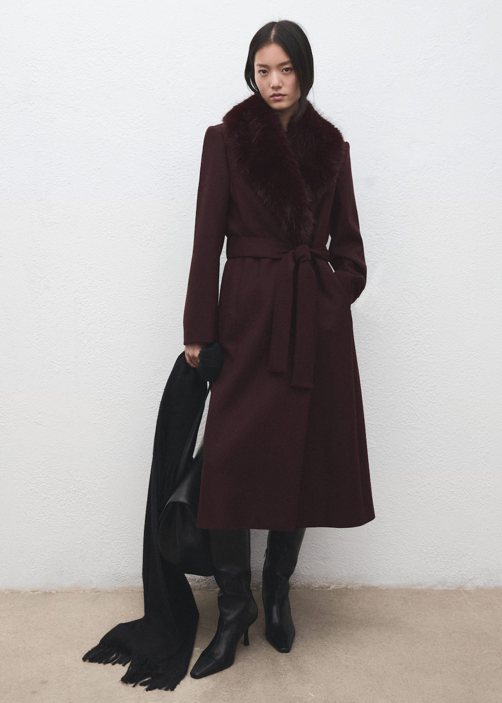 Manteco wool coat with fur collar maroon - Woman - 4XL - MANGO | MANGO (UK)
