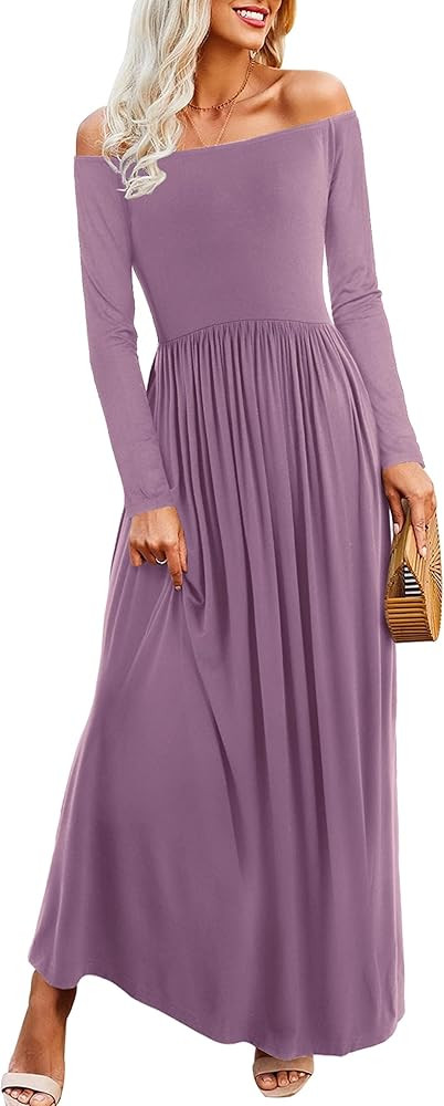 Amoretu Womens' Maxi Dress with Short/Long Sleeve Off Shoulder Maternity Dresses with Pockets | Amazon (US)