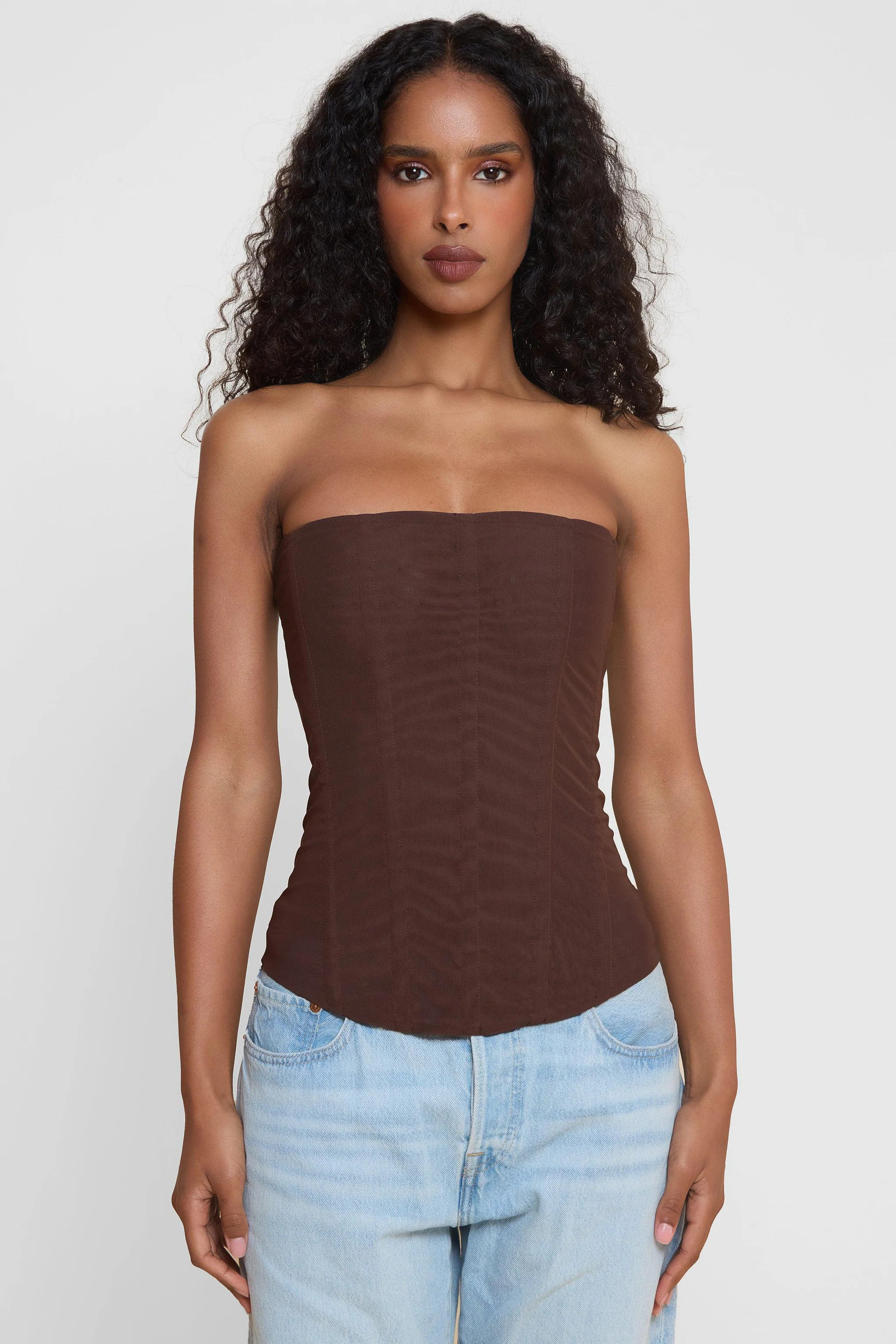 Muse Mesh Corset Top - Chocolate Brown | LEAU (US)