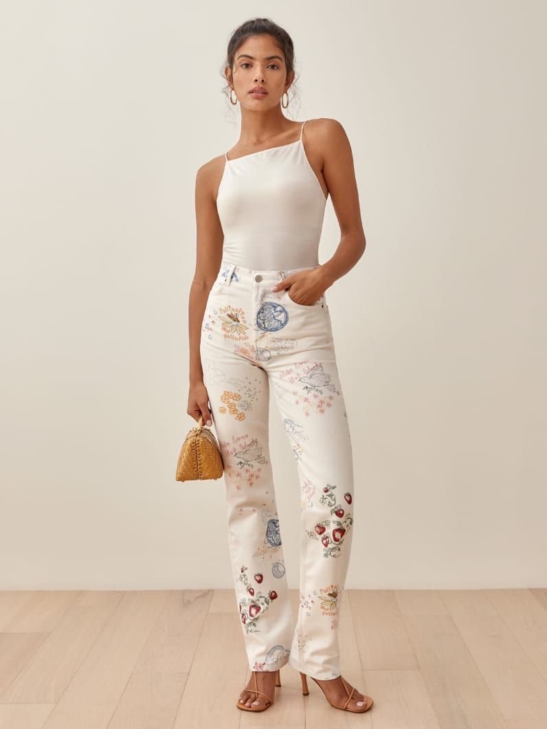 Cynthia Doodle High Rise Straight Long Jeans | Reformation (US & AU)