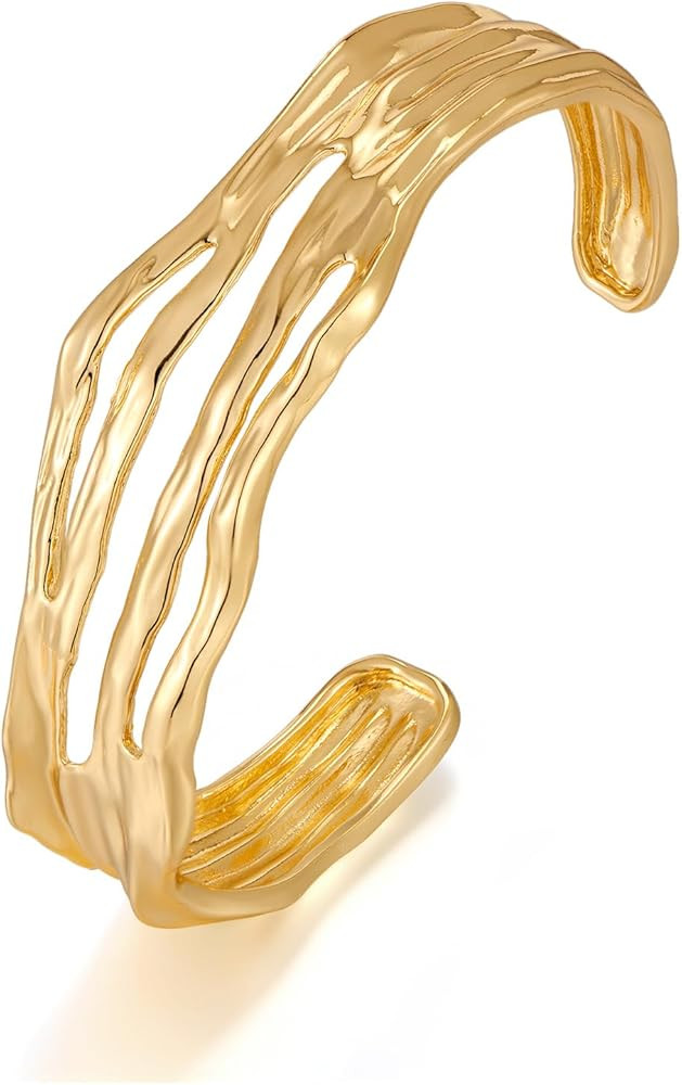 Gold Silver Cuff-Bracelets for Women Hollow Wide Open Bangle Bracelets | Amazon (US)