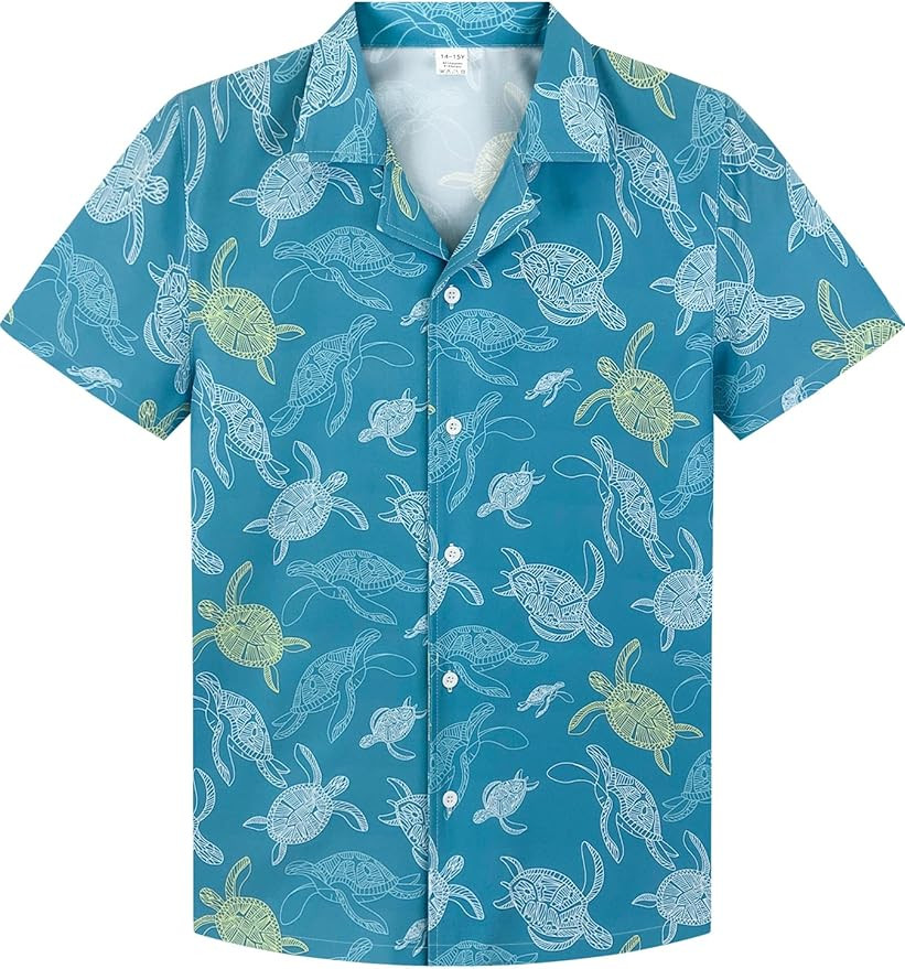 Boys Hawaiian Shirt Short Sleeve Button Down Dress Shirt Kids Summer Beach Aloha Top 4-15 Years | Amazon (US)