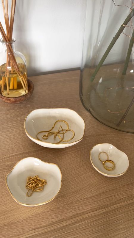 Nesting Dishes / storage bowls for jewellery or home decor. Gold jewellery, rings, chain bracelet and snake necklace 

#LTKhome #LTKGiftGuide #LTKunder100