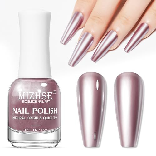 MIZHSE Pink Mirror Nail Polish, Quick Dry Metallic Nail Polish, Air Dry Fast Chrome Nail Lacquer Bright Color Oil-based Nail Art Manicure DIY Home | Amazon (US)