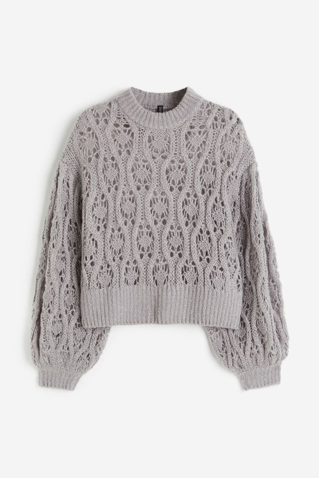 Pointelle-knit Sweater - Gray - Ladies | H&M US | H&M (US + CA)