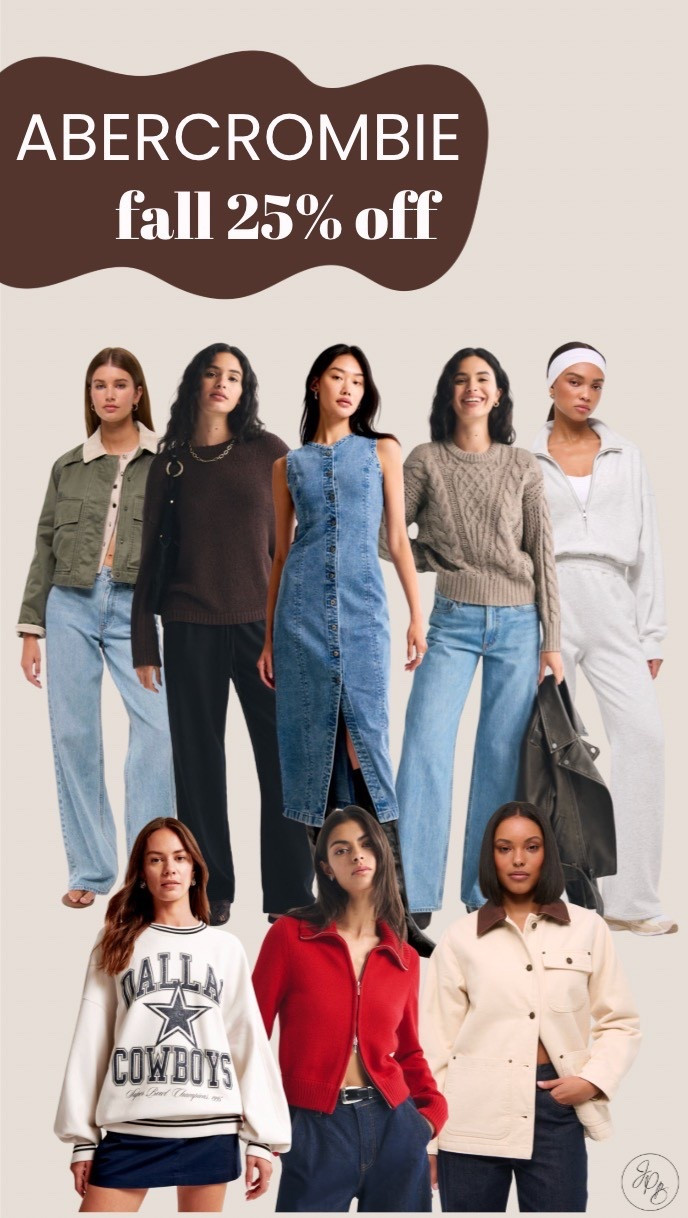 Abercrombie Fall 25% off
Fall staple sweaters
Fall staple barnyard jacket 
Trendy jackets 

#LTKFindsUnder100 #LTKSeasonal #LTKStyleTip