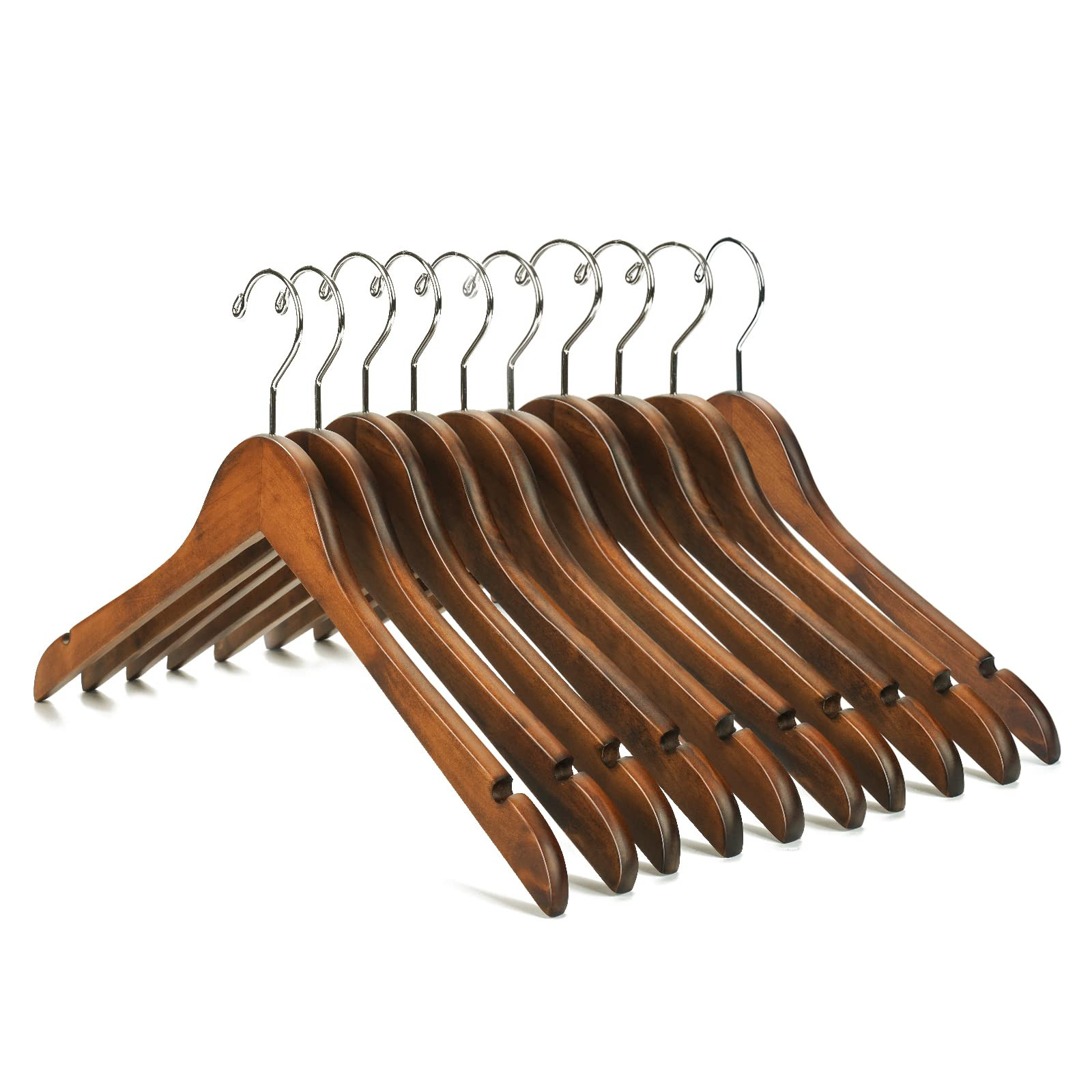 Nature Smile Wooden Coat Hangers Solid Wood Shirt Dress Clothes Hangers(10pcs Retro) | Amazon (US)