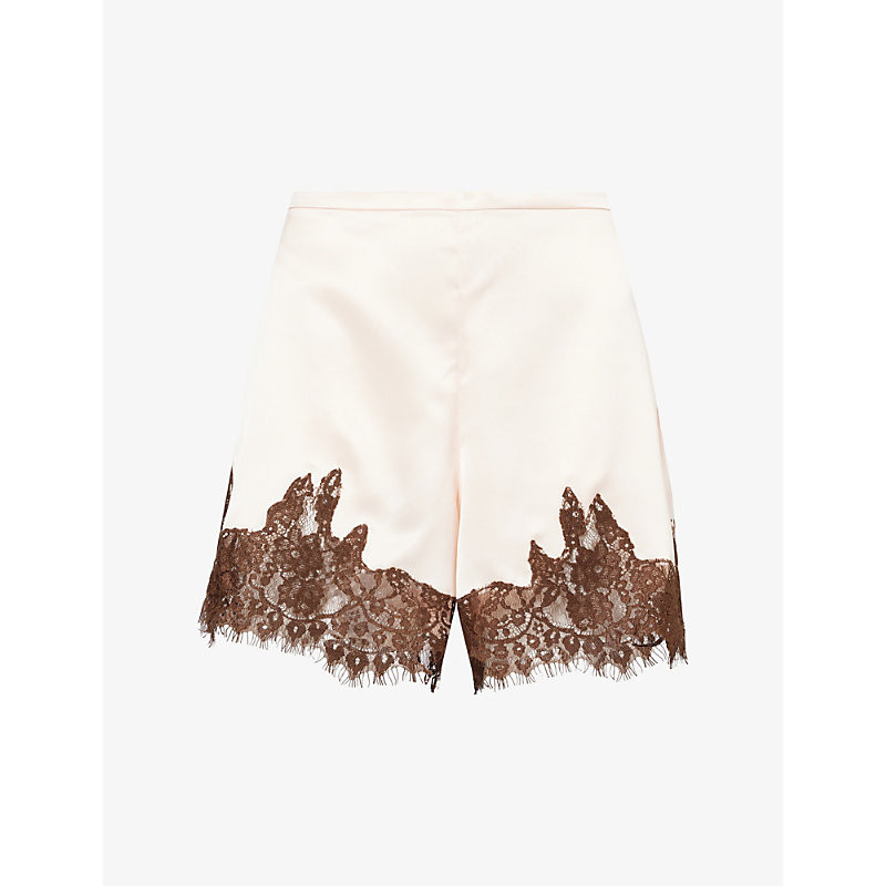 Reformation Womens Sorbet Fern Lace-Trim Satin Shorts L | Selfridges