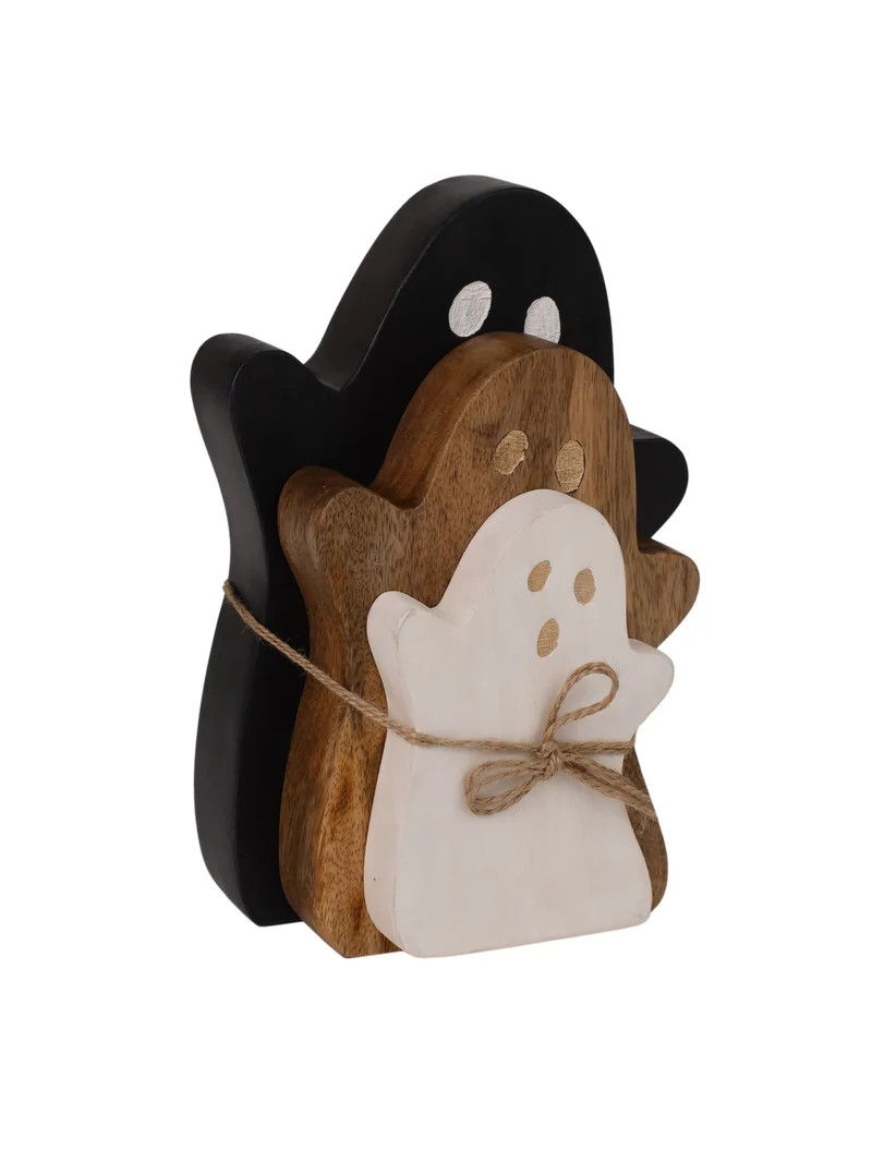 Wooden Ghost Decoration Set, Black/Natural/White, 3 Pieces, Halloween by Way To Celebrate | Walmart (US)