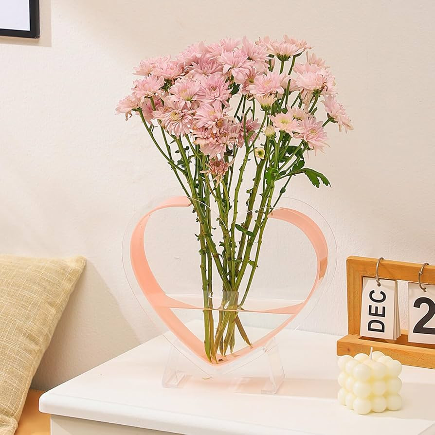 PORPAN Heart Vase, Acrylic Heart Shaped Vase for Flowers, Heart Flower Vase, Valentine's Day Deco... | Amazon (US)