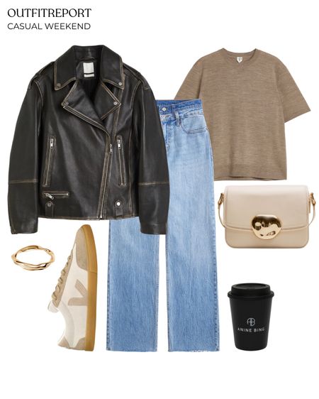 Casual weekend outfit in denim jeans brown shirt leather jacket veja sneakers trainers 

#LTKitbag #LTKstyletip #LTKshoecrush