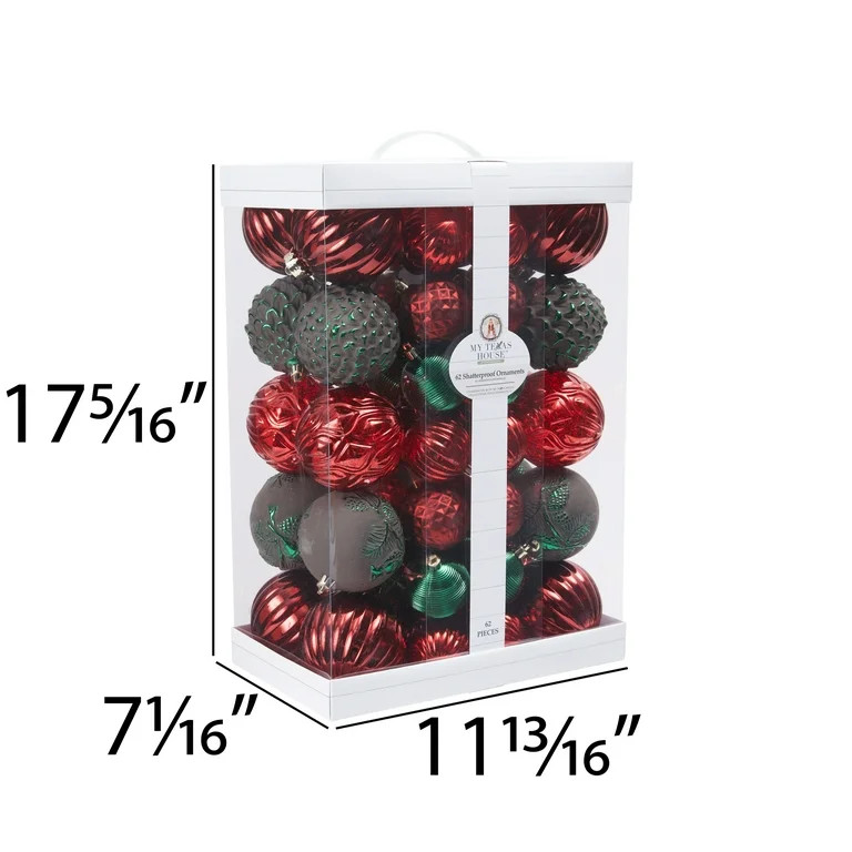 My Texas House Hanging Shatterproof Ornament Set, Red and Green, 62 Count | Walmart (US)