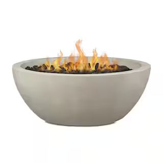 Pompton 42 in. Round Concrete Composite Propane Fire Pit in Fog with Vinyl Cover | The Home Depot