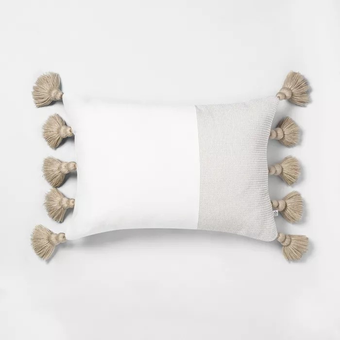 14" x 20" Textured Colorblock Lumbar Pillow Navy - Hearth & Hand™ with Magnolia | Target