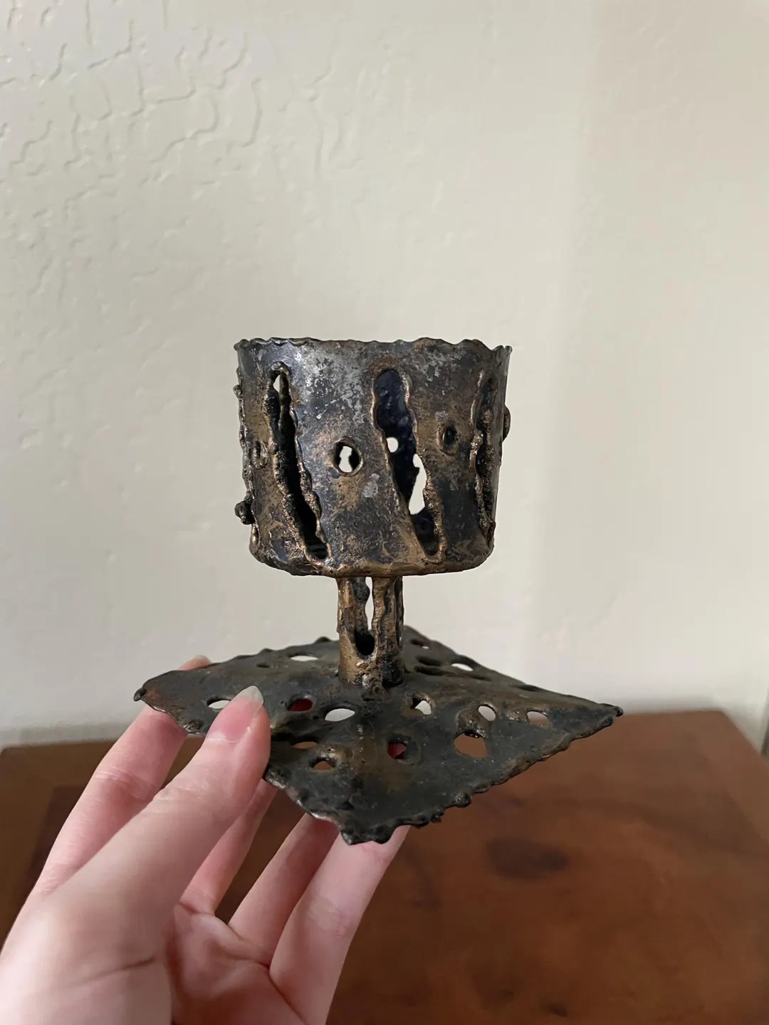 Vintage Brutalist Candle Holder Single Metal Brass Bronze Made in Spain Unique - Etsy | Etsy (US)