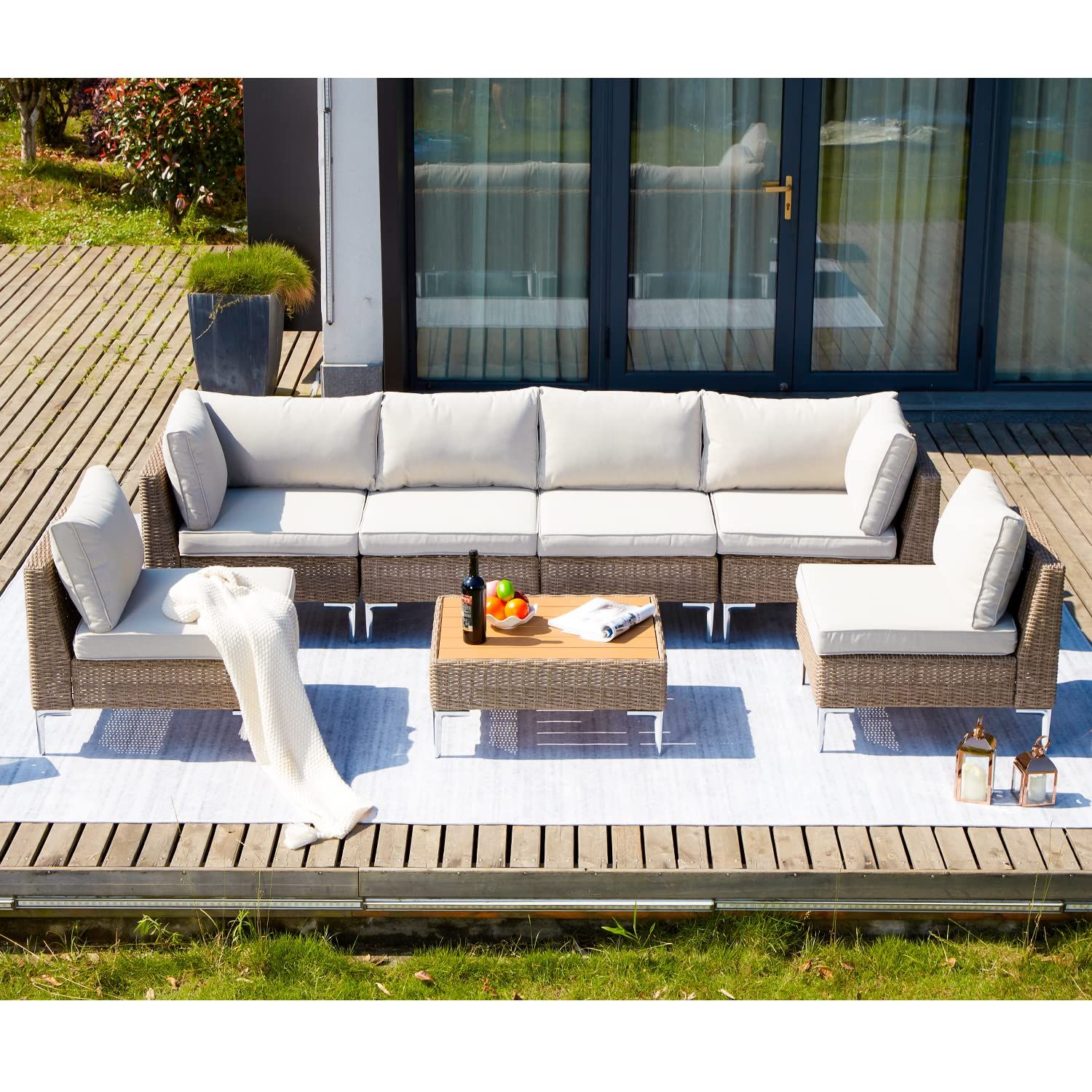 GYUTEI 7 Piece Patio Furniture Set Outdoor Sectional Sofa Conversation Set Half-Round Rattan Wicker  | Amazon (US)