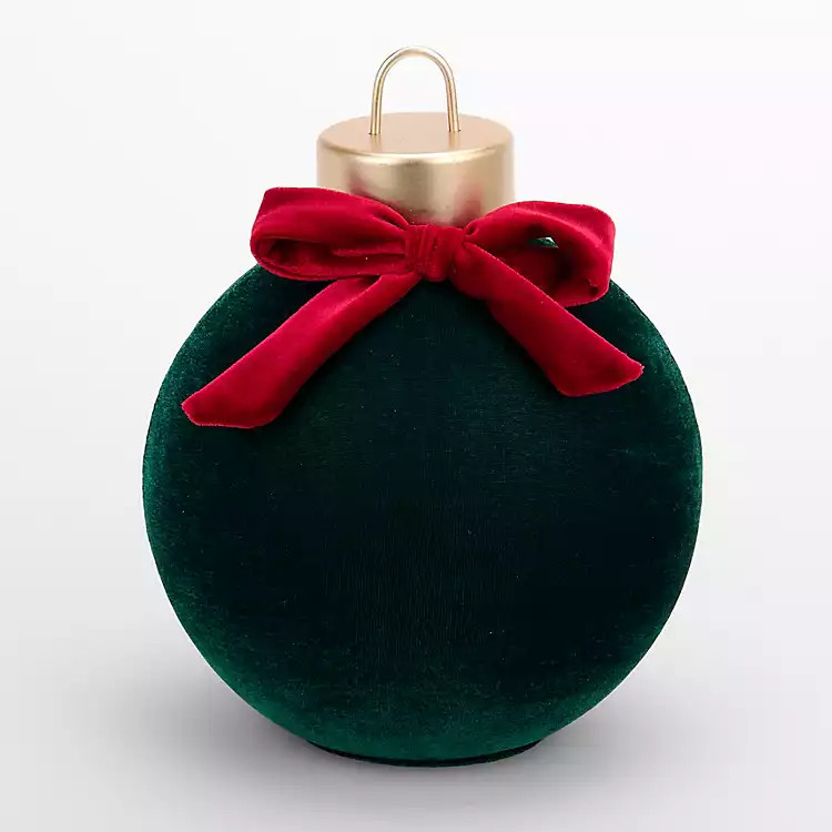Dark Green Velvet Ornament Figurine with Red Bow | Kirklands Home | Kirklands