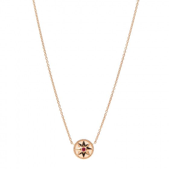 CHRISTIAN DIOR 18K Rose Gold Ruby Mother of Pearl Rose Des Vents Necklace | Fashionphile