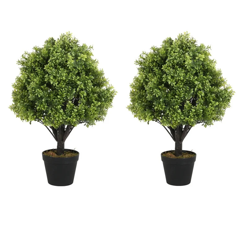 Poetree Artificial 24" Small Boxwood Tree, Faux Potted Topiary Plant, UV Resistant Indoor Outdoor... | Walmart (US)