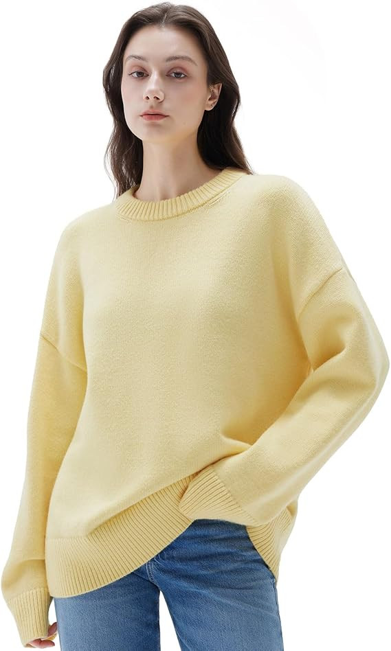 SUUKSESS Women Cashmere Oversized Long Sleeve Pullover Sweater Crew Neck Jumpers | Amazon (US)