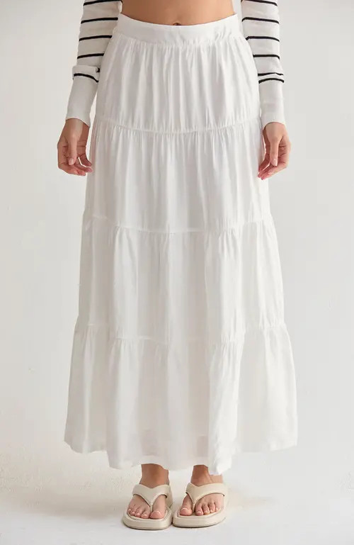 CRESCENT Tiered Tencel Maxi Skirt in White at Nordstrom, Size X-Small | Nordstrom